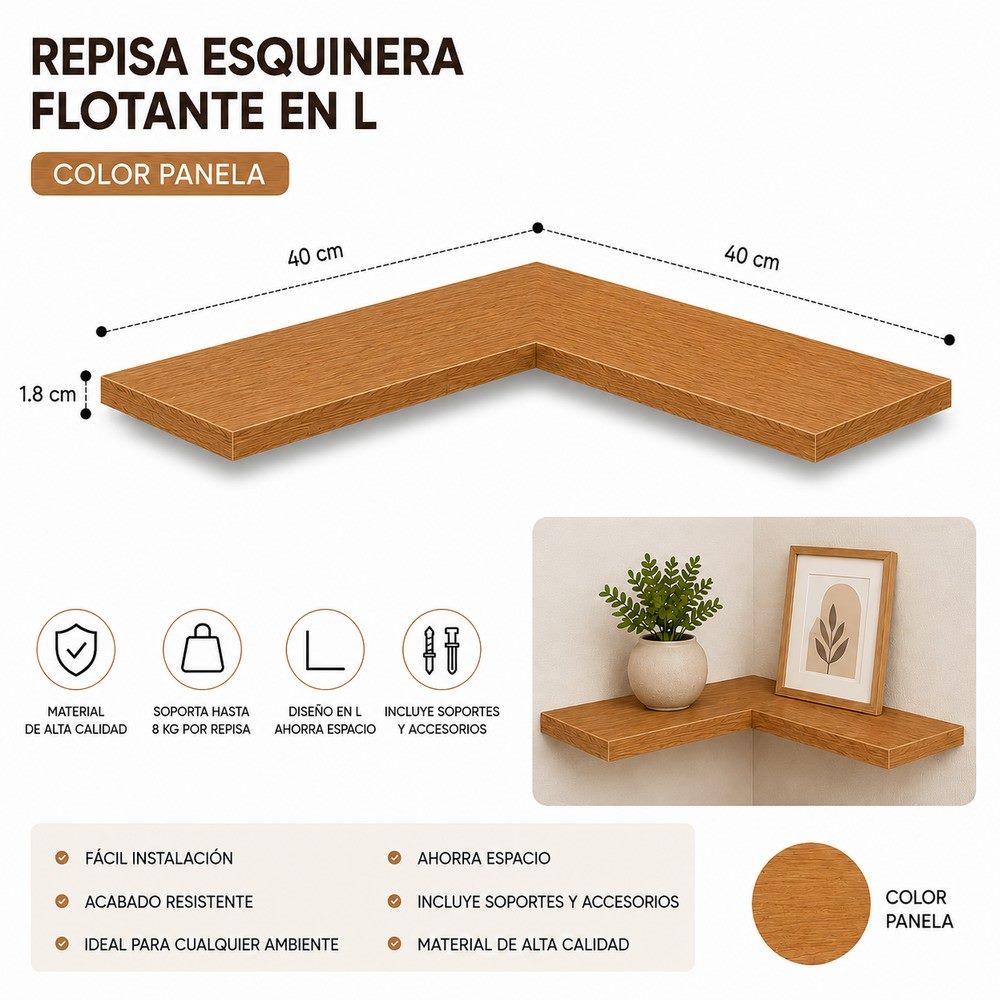 Repisa esquinera en L 40 × 40 cm, vista 3