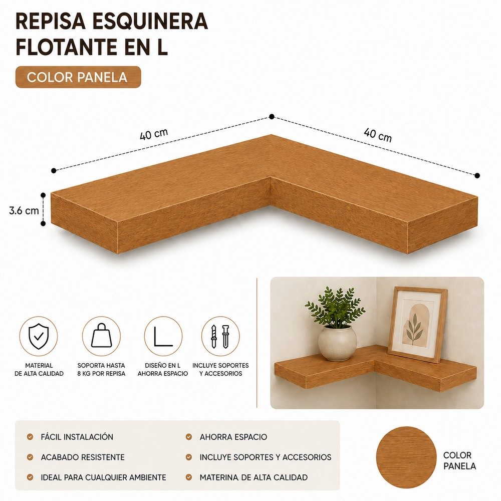 Repisa esquinera en L 40 × 40 cm, vista 3