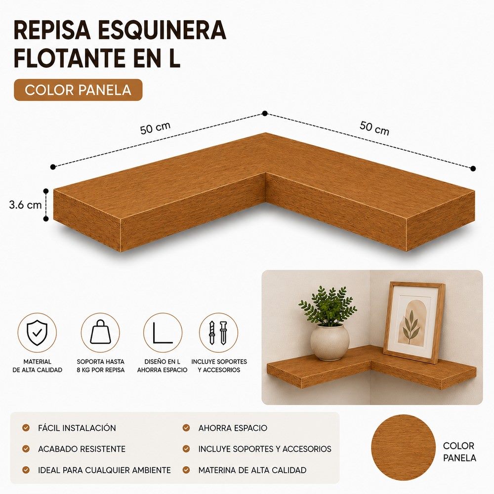Repisa esquinera en L 50 × 50 cm, vista 3